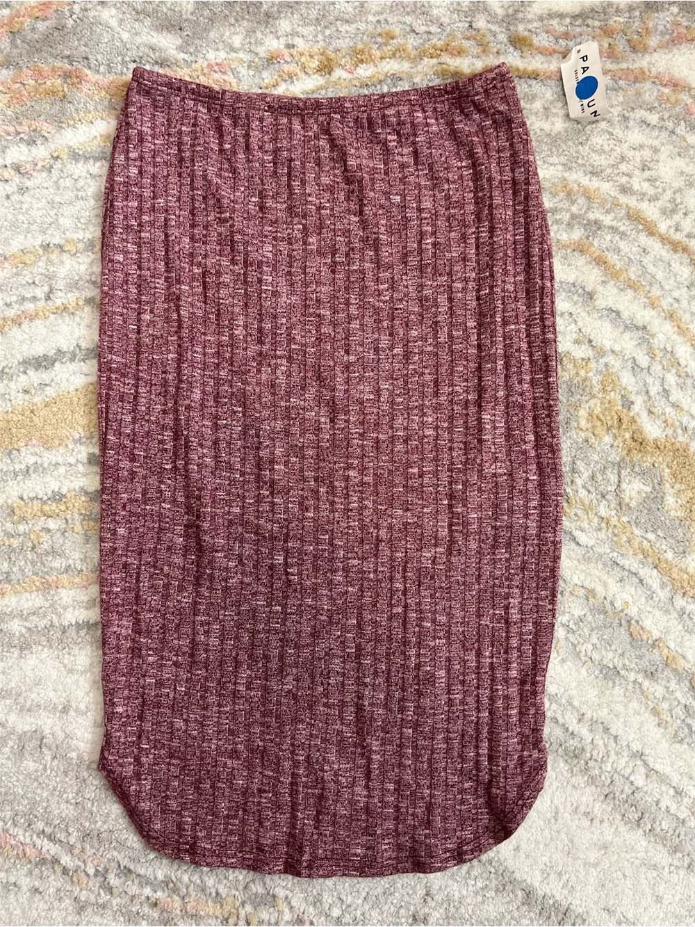 La Hearts Marled Ribbed Midi Skirt - Burgundy Heather